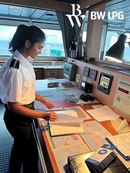 A female seafarer onboard a BW LPG Very Large Gas Carrier